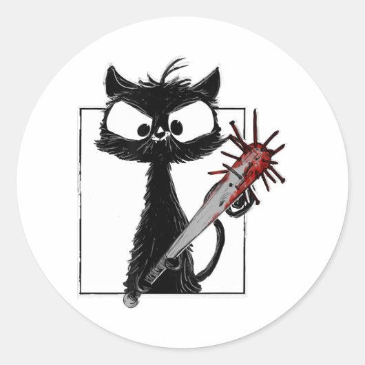 Sticker Rond Halloween de baseball de chat noir (Devant)