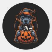 Sticker Rond Halloween de chien - Pitbull Witch (Devant)