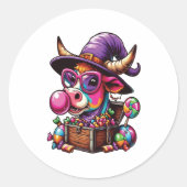 Sticker Rond Halloween de la vache Rainbow Highland (Devant)