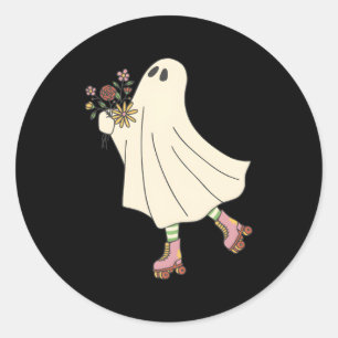 Sticker Rond Halloween de patinage à rouleaux fantôme