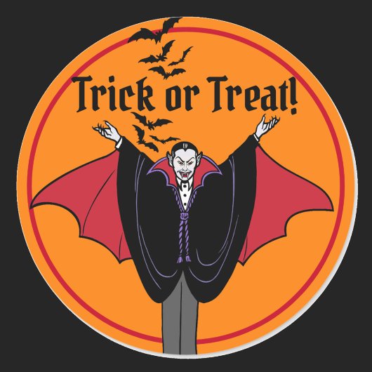 Sticker Rond Halloween Dracula Red Cape Bats