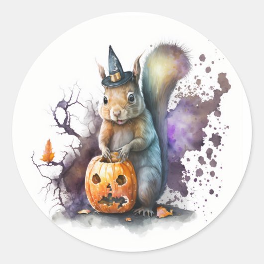 Sticker Rond Halloween écureuil aquarelle (Devant)