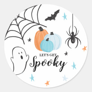 Sticker Rond Halloween Éffrayant Anniversaire Bleu Citrouilles