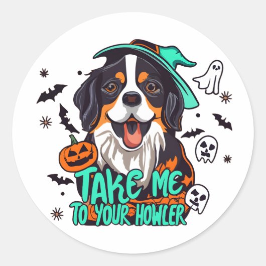 Sticker Rond Halloween éffrayant Bernese : Emmenez-moi à votre (Devant)