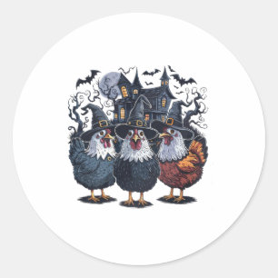 Sticker Rond Halloween Éffrayant de poulet sorcier drôle