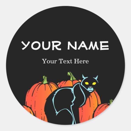Sticker Rond Halloween éffrayant en chat noir (Devant)