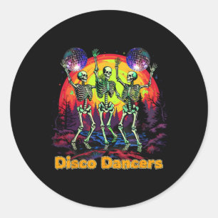 Sticker Rond Halloween Éffrayant Skeleton Disco Dancers Danser