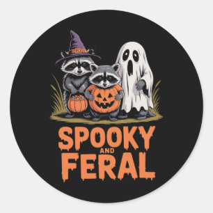 Sticker Rond Halloween éffrayante Et Férale Ghost Raccoon Oposs