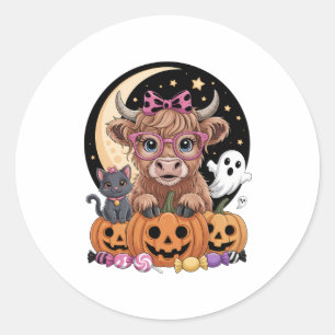 Sticker Rond Halloween Éffrayante saison de la vache Highland