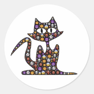 Sticker Rond Halloween Emoji Chat noir