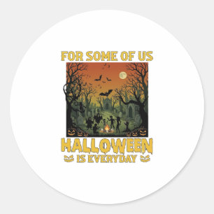 Sticker Rond Halloween Est Quotidien Cimetière Zombies Feu De J