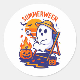 Sticker Rond Halloween Été Feu Drôle Boo Vacances Float Cos