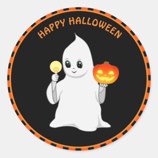 Sticker Rond Halloween fantôme et citrouille (Devant)
