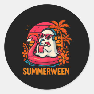 Sticker Rond Halloween Fantôme Funny Halloween Flamant rose d'é