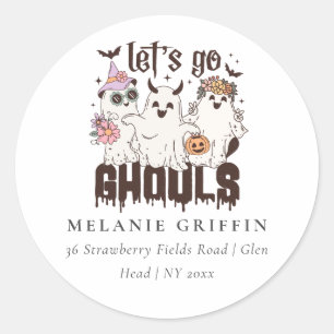 Sticker Rond Halloween Fantômes Rétro Allons Gouls Adresse