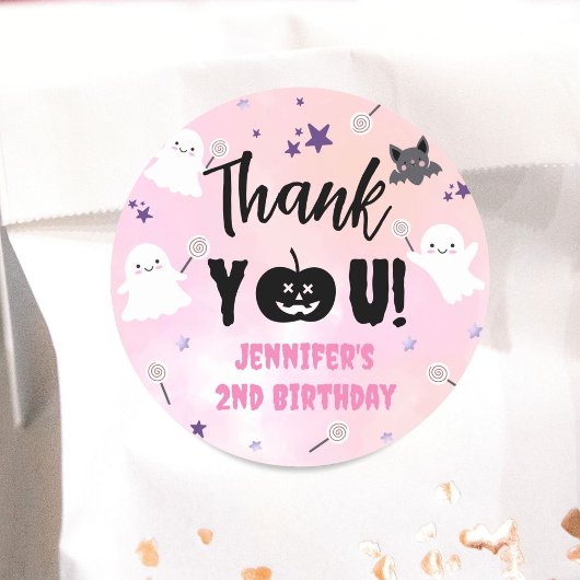 Sticker Rond Halloween fête d'anniversaire rose fille mignonne 