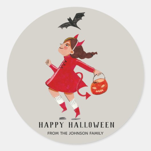 Sticker Rond Halloween fille diable avec robe rouge (Devant)