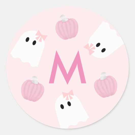 Sticker Rond Halloween Fille fantôme et Citrouille Monogramme r (Devant)