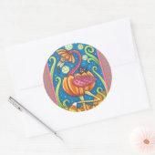 STICKER ROND HALLOWEEN FLAMANT ROSE ROSE & CHAT NOIR EN CITROUI (Enveloppe)