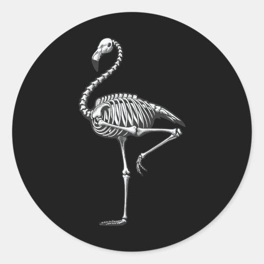 Sticker Rond Halloween Flamant rose squelette (Devant)