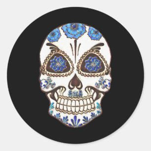 Sticker Rond Halloween Floral Sugar Skull
