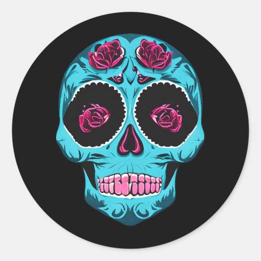 Sticker Rond Halloween Floral Sugar Skull (Devant)