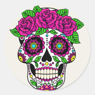 Sticker Rond Halloween Floral Sugar Skull