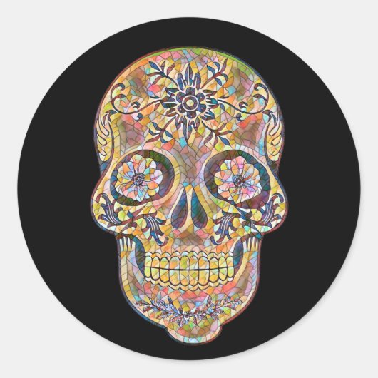Sticker Rond Halloween Floral Sugar Skull (Devant)