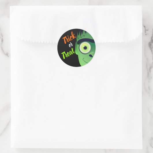 Sticker Rond Halloween Frankenstein Monster Trick Ou Treat (Sac)
