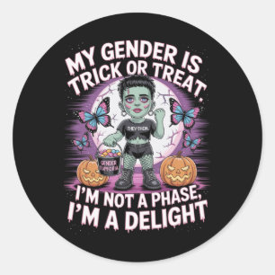 Sticker Rond Halloween Frankenstein Prononouns non binaire Pas