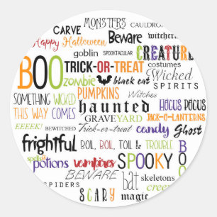 Sticker Rond Halloween Fun Colorful Whimsical Words Treat Favor