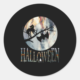 Sticker Rond Halloween Funny Chat Halloween Anniversaire