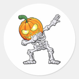 Sticker Rond Halloween garçons Dabbing Skeleton Citrouille effr