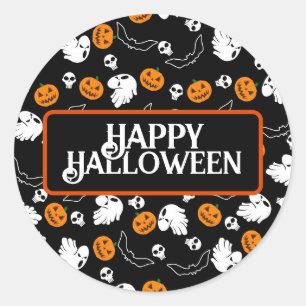 Sticker Rond Halloween Ghost Bats Citrouille crâne