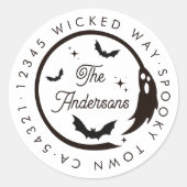 Sticker Rond Halloween Ghost Bats Éffrayante Adresse de retour (Devant)