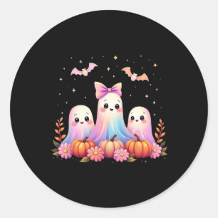 Sticker Rond Halloween Ghost Coquette Bow Automne Citrouille Éf