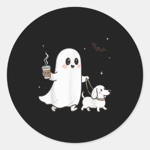 Sticker Rond Halloween Ghost Walking Chien Saison Éffrayante Ha