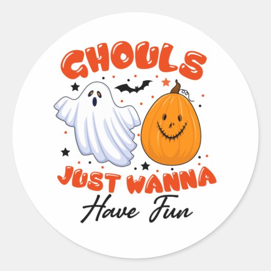 Sticker Rond Halloween Ghouls Just Wanna Have Fun Birthday (Devant)