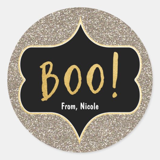 Sticker Rond Halloween Gold BOO Golden Parties scintillant Chic (Devant)