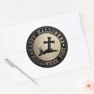 Sticker Rond Halloween Gold Et Black Timbre
