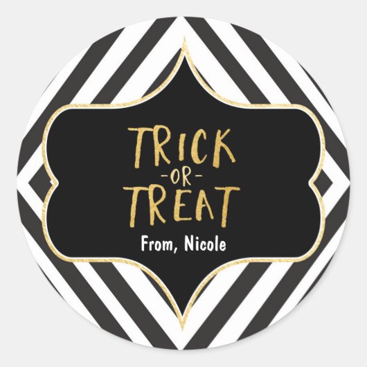 Sticker Rond Halloween Gold TRICK OU TRAITER Modern Chic Sticke (Devant)
