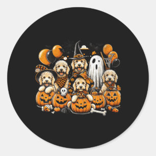 Sticker Rond Halloween Goldendoodle Mignon Fantôme Et Sorcière