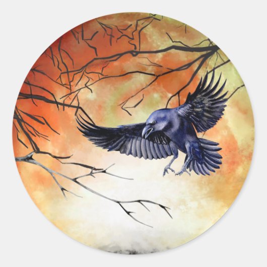 Sticker Rond Halloween Goth Raven Crow Lune scène (Devant)