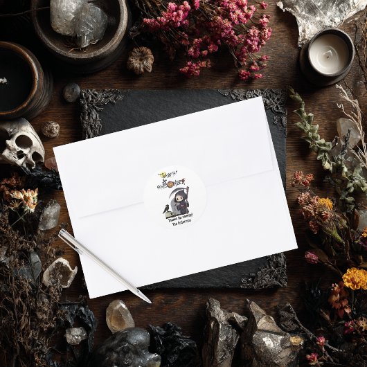 Sticker Rond Halloween gothique du corbeau éffrayant de faucheu