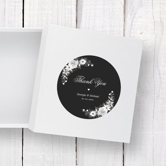 Sticker Rond Halloween gothique noir Merci floral Mariage