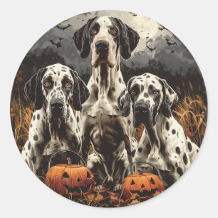 Sticker Rond Halloween Great Dane Dogs Jack-o'-lantern