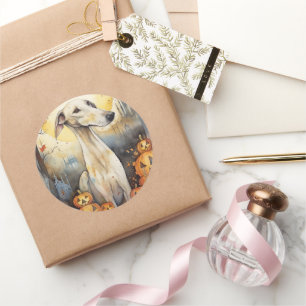 Sticker Rond Halloween Greyhound Avec La Peur Citrouille