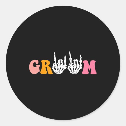 Sticker Rond Halloween Groom Bride Squelette Mariage main Bache (Devant)