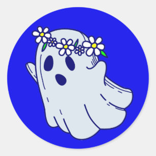 Sticker Rond halloween groovy épouvantable boho floral fantôme