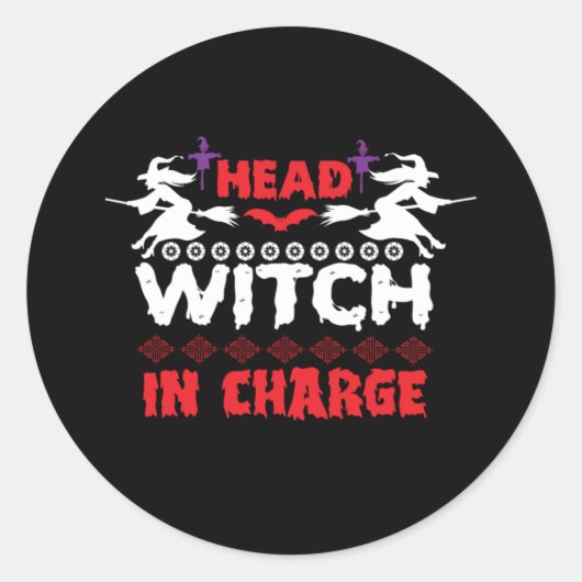 Sticker Rond Halloween Head Witch In Charge Birthday (Devant)